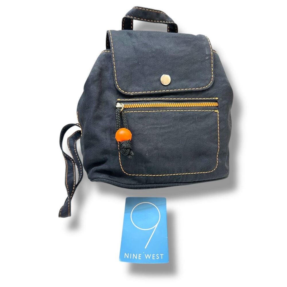 Nine West Black Vinyl Mini Backpack Black Orange Trim